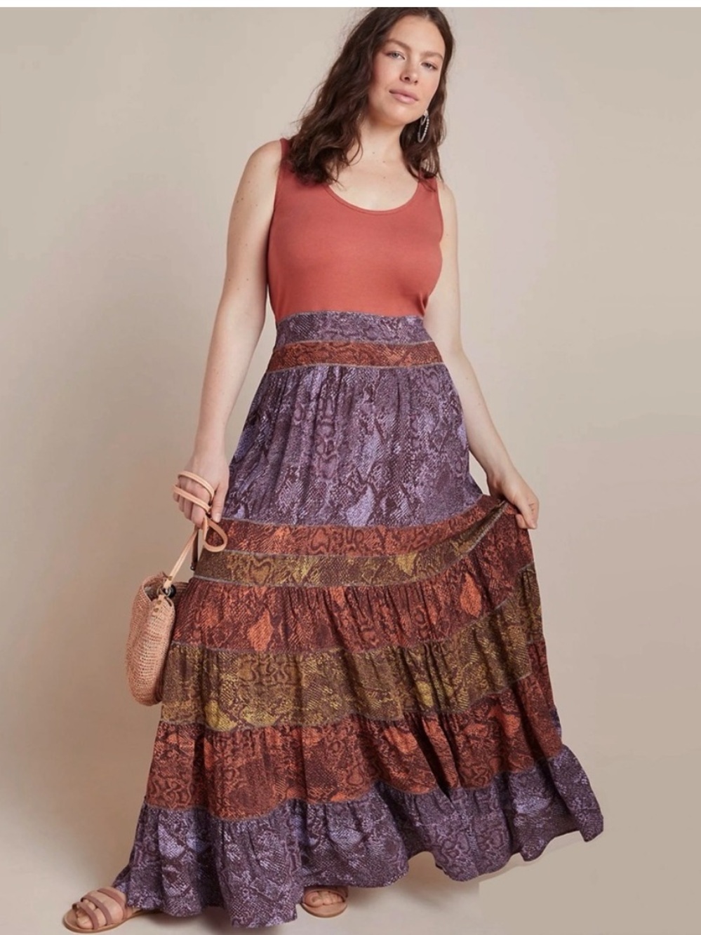 Anthropologie Colima Tiered Snake Print Maxi Dress size XS